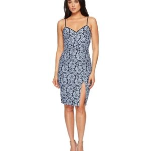 CeCe blue floral lace dress with front slit sz 0